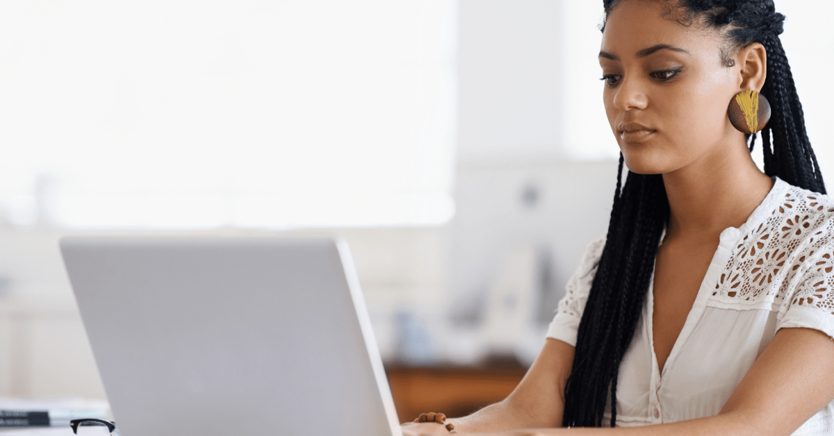 Employee looking at laptop